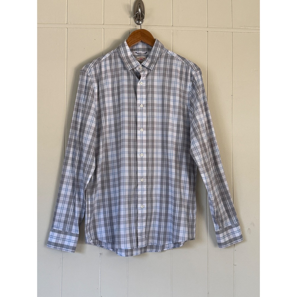 Faherty Mens Plaid Button Down Shirt Grey Blue Supima Stretch Size M Preppy